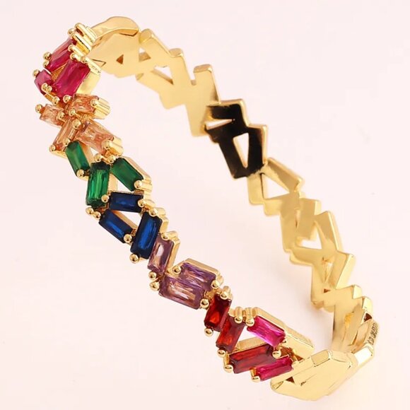 Rainbow Zircon Gemstone Bangle Bracelet - Picture 1 of 9